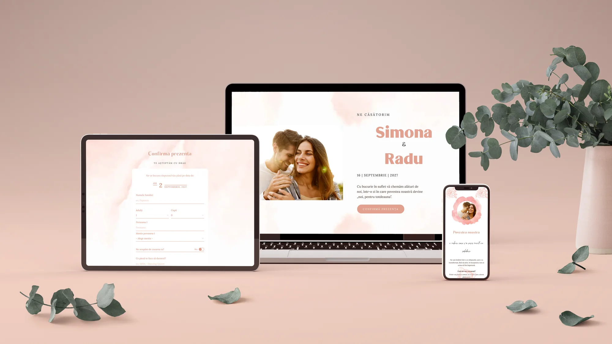 Invitație de nuntă digitală Blush Aquarelle